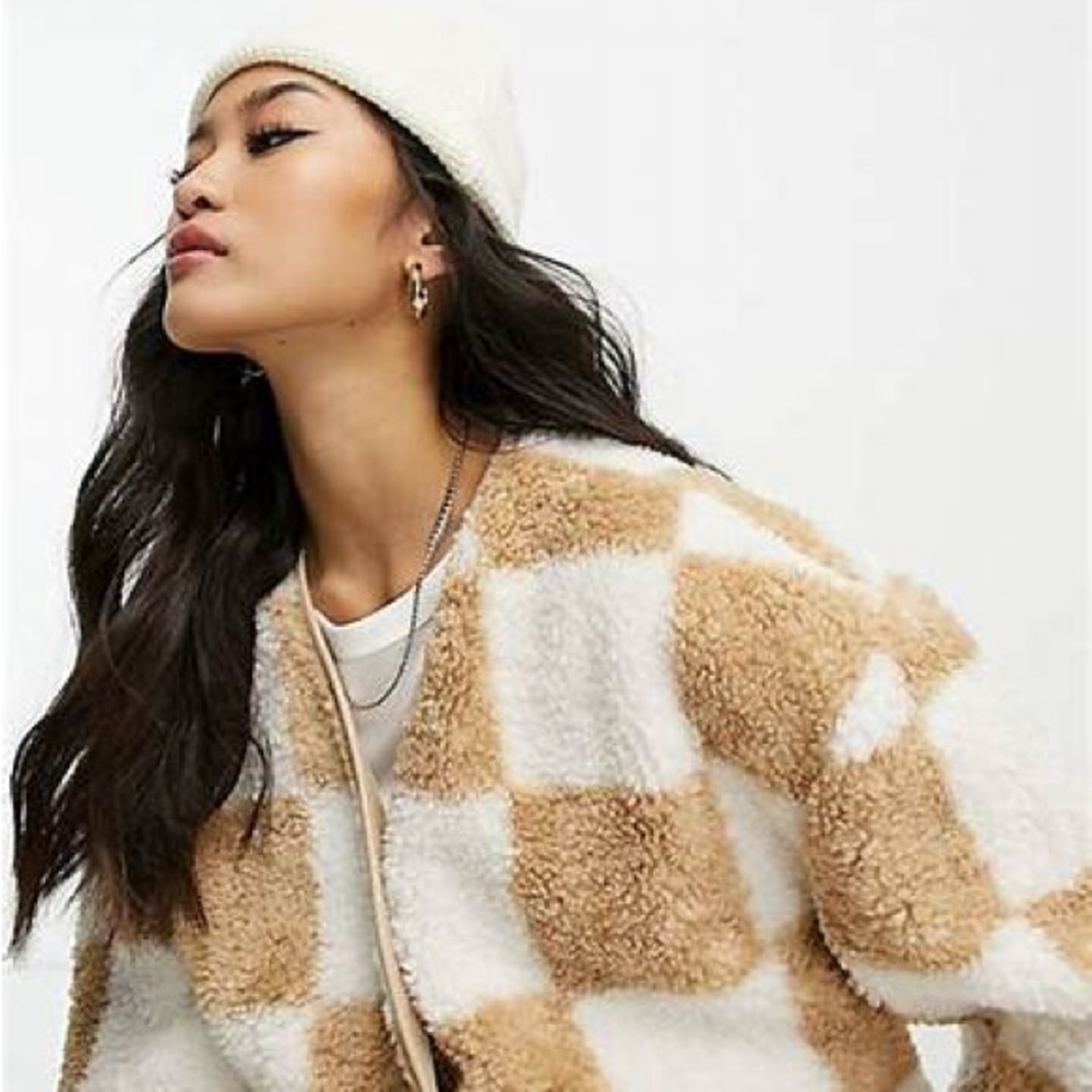 NEW Abercrombie and Fitch checkered sherpa/teddy liner coat size S